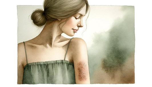 Painting of a women struggling with eczema